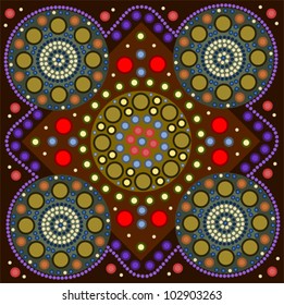 A illustration based on aboriginal style of dot painting depicting a border
