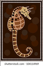 A illustration based on aboriginal style of dot painting depicting Seahorse