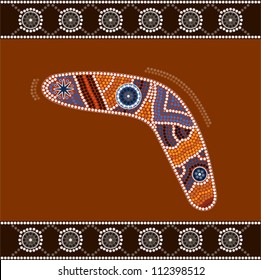 A Illustration Based On Aboriginal Style Of Dot Painting Depicting Boomerang