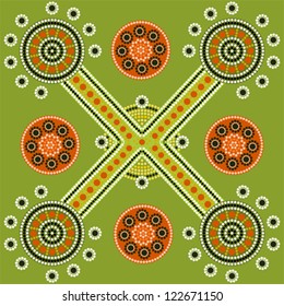 A illustration based on aboriginal style of dot painting depicting pattern