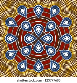 A illustration based on aboriginal style of dot painting depicting flower