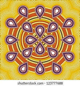 A illustration based on aboriginal style of dot painting depicting flower