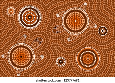 A illustration based on aboriginal style of dot painting depicting turtle