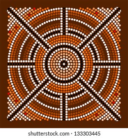 A illustration based on aboriginal style of dot painting depicting center