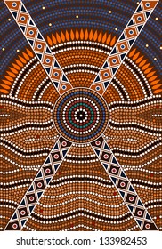 A illustration based on aboriginal style of dot painting depicting secret