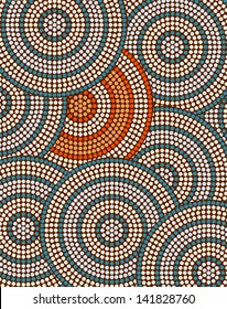 A illustration based on aboriginal style of dot painting depicting circle background