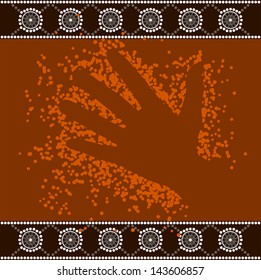 A illustration based on aboriginal style of dot painting depicting hand