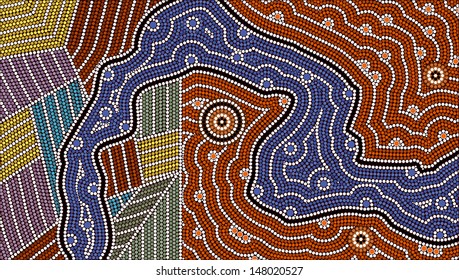 A illustration based on aboriginal style of dot painting depicting different cultures