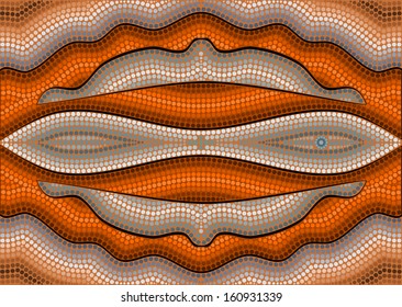 A illustration based on aboriginal style of dot painting depicting illusion