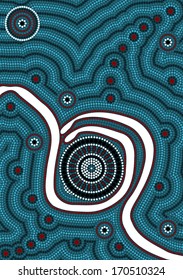 An illustration based on aboriginal style of dot painting depicting 