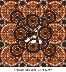 A illustration based on aboriginal style of dot painting depicting snake 