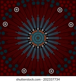 A illustration based on aboriginal style of dot painting depicting genesis