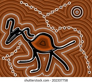A illustration based on aboriginal style of dot painting depicting animal painting