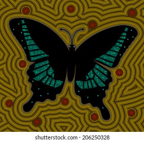 A illustration based on aboriginal style of dot painting depicting butterfly