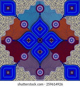 An illustration based on aboriginal style of dot painting depicting strangers