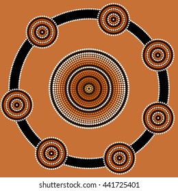 An illustration based on aboriginal style of dot painting depicting demarcation united
	
