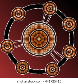 An illustration based on aboriginal style of dot painting depicting demarcation solution