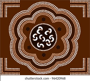 A illustration based on aboriginal style of dot painting depicting grubs.