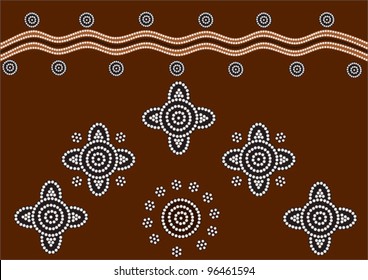 A illustration based on aboriginal style of dot painting depicting places.