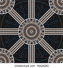 A illustration based on aboriginal style of dot painting depicting circle.