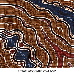 A illustration based on aboriginal style of dot painting depicting time