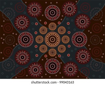 A illustration based on aboriginal style of dot painting depicting happiness