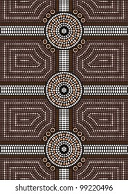 A illustration based on aboriginal style of dot painting depicting crossroads