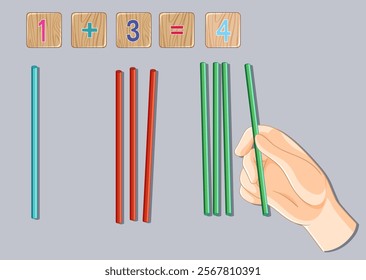 Illustration of basic addition using colored sticks