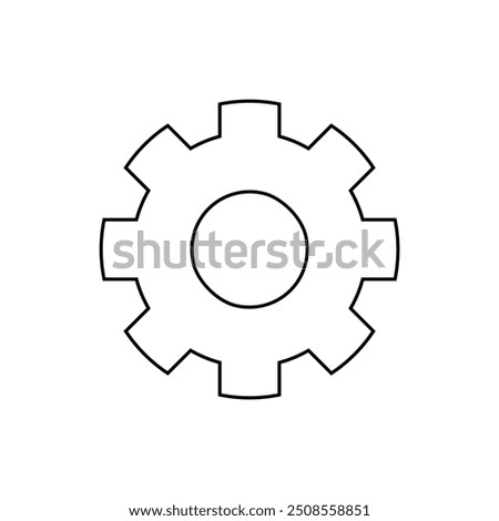 Illustration of a basic black gear icon outline. Symbolizes settings, adjustments, tools, business software, cloud services, and tech interfaces. Commonly used in app and web designs.