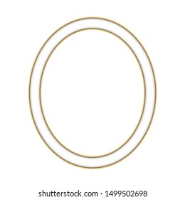 illustration of a basic oval empty frame with two thin golden borders and room for text or image, on white background, vector, eps 10