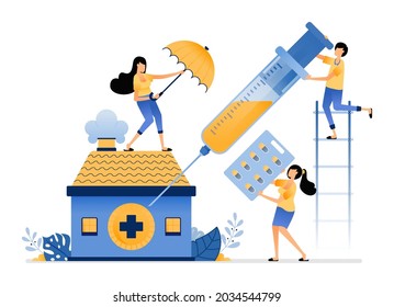 Illustration of basic public health protection in medical facilities to meet drug and vaccine needs. Vector design can be use for website, web, poster, banner, flyer, mobile apps, social media