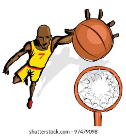 illustration of basket ball player jumping with ball