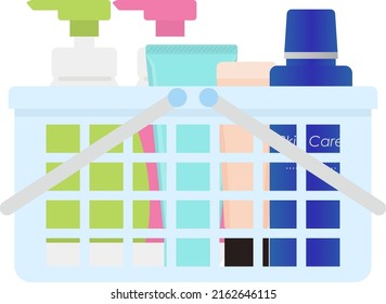 Illustration of a basket with bath goods