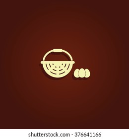 Illustration of a basket and eggs.