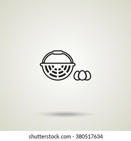 Illustration of a basket and eggs.
