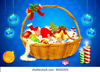 illustration of basket full of christmas cookie and candies