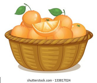 Illustration of a basket full of oranges on a white background