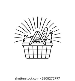 Illustration of a basket with groceries