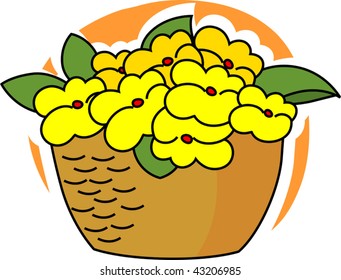 Illustration of basket with leaf and flower	