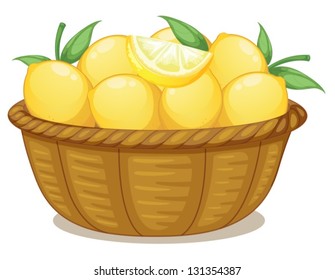 Illustration of a basket of lemons on a white background