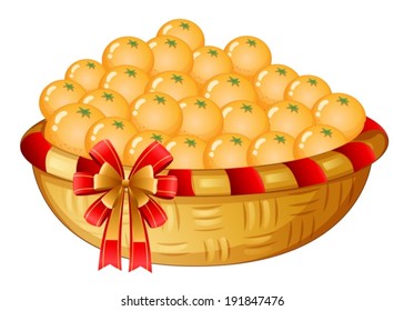 Illustration of a basket of oranges on a white background