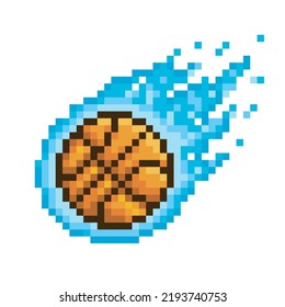 Illustration basketball ball on fire, sport pixel art