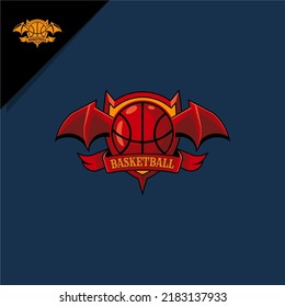 illustration of basketball with bat wings and shield. for logo or icon