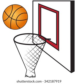 Illustration of basketball board with a basket and a ball