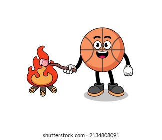 Illustration of basketball burning a marshmallow , character design