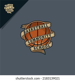 Illustration Of Basketball With Circular Ribbon. For Logo Or Icon