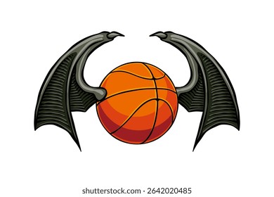 illustration of a basketball with devil wings