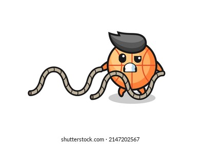 illustration of basketball doing battle rope workout , cute design