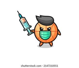 illustration of the basketball to fight the virus , cute design
