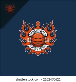 illustration of basketball and fire crown. for logo or icon